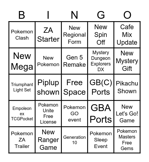 Pokemon Presents Bingo Card