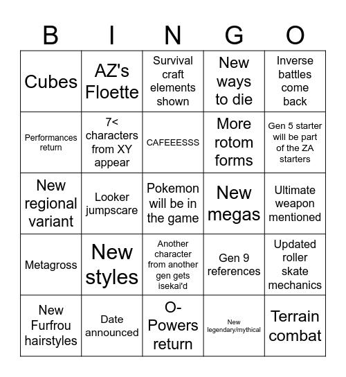 Legends ZA Bingo Card