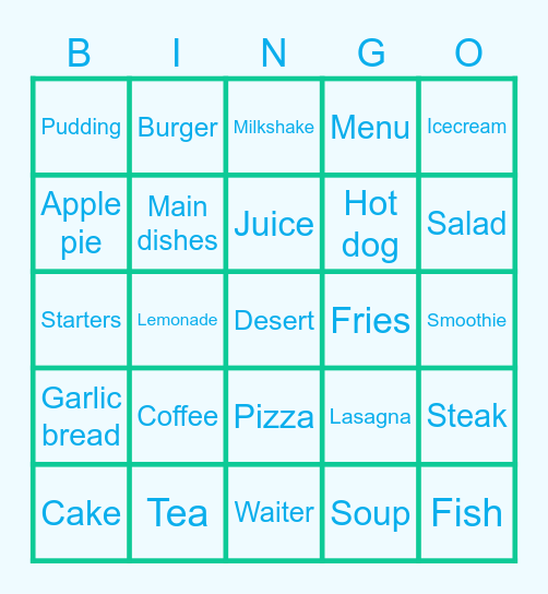 At The Restaurant Bingo Card