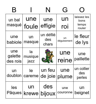 Mardi GrasBingo Card
