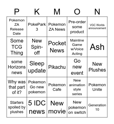 Pokemon Bingo Card