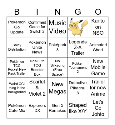 Pokemon Presents Bingo Card