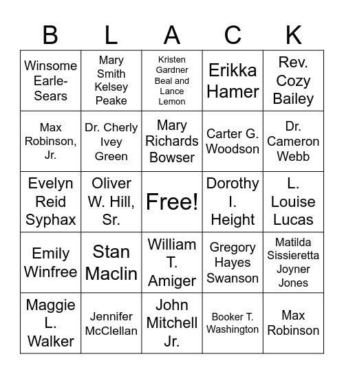 VIRGINIA BLACK HISTORY Bingo Card