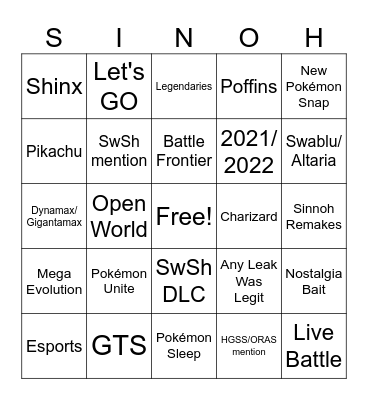 Pokémon Presents Bingo Card