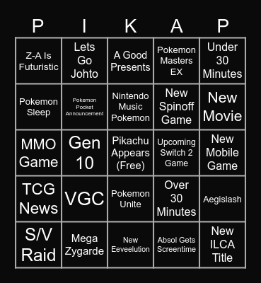 Pokemon Presents 2025 Bingo Card