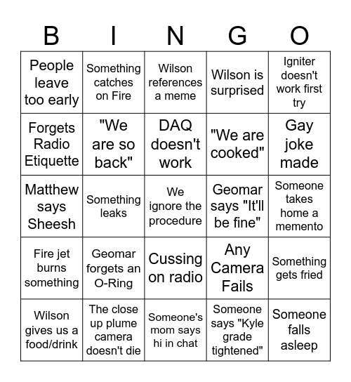 RPL SFT #5 Bingo Card Bingo Card