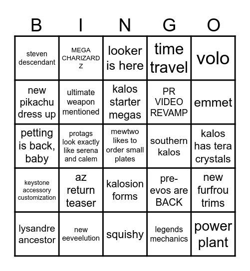legends z-a predictions Bingo Card