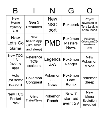 Pokemon Direct Bingo Card