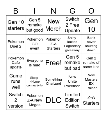 Pokemon Presents Bingo Card