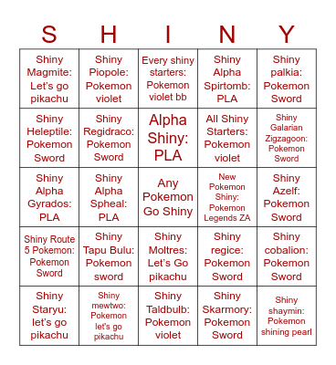 2025 Shiny Bingo Card