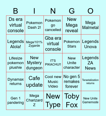 Pokemon Presents Bingo Card