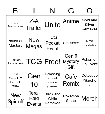 Pokemon Presents Bingo Card