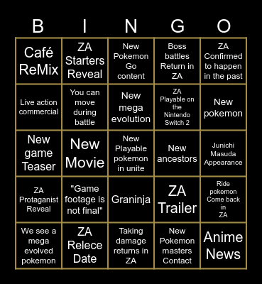 Pokemon day 2025 Bingo Card