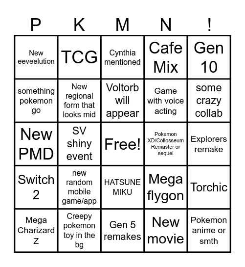 Pokemon Day Bingo Card