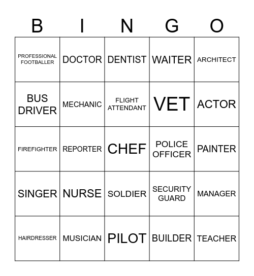 Jobs Bingo Card