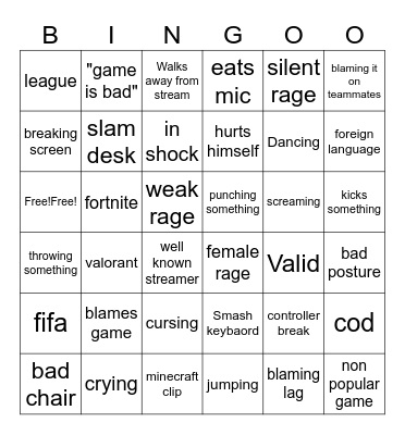 Rage Bingo Card