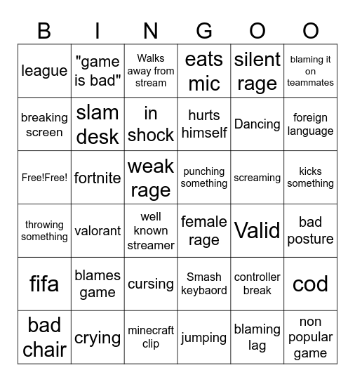 Rage Bingo Card