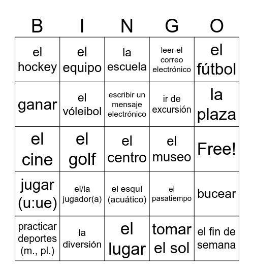 Senderos 1 Lesson 4 Vocab Bingo Card