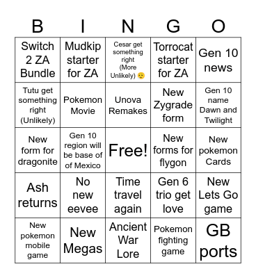 Pokemon Day Bingo Card