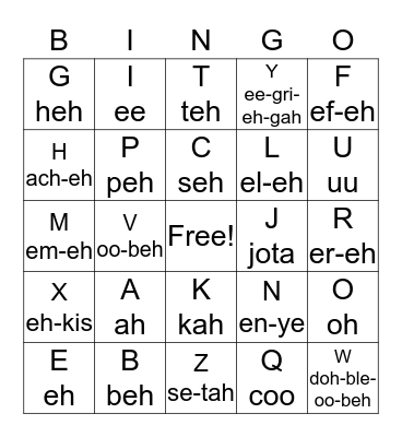 Spanish alphabet  Bingo Card