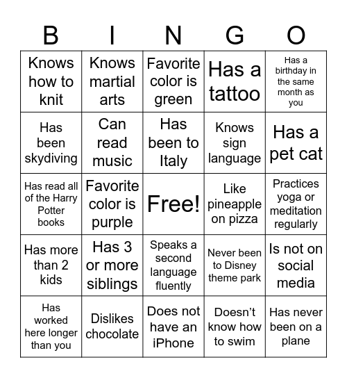 Galileo Bingo Card