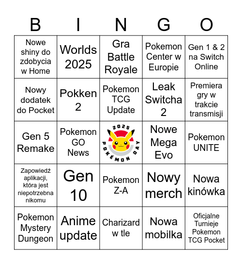 Pokémon Day 2025 Bingo Card