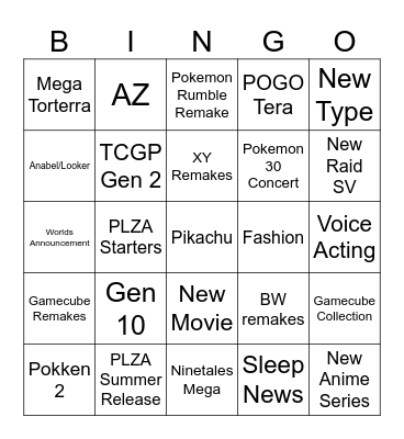 Pokemon Presents Bingo Card