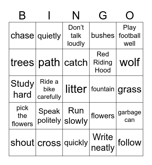 Bingo Unit 9 Bingo Card