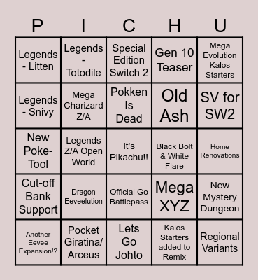 Pokemon Presents 2025 Bingo Card
