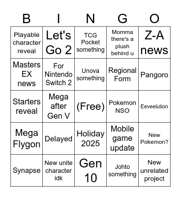Pokemon Presents 27.02.25 Bingo Card