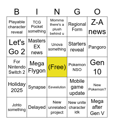 Pokemon Presents 27.02.25 Bingo Card