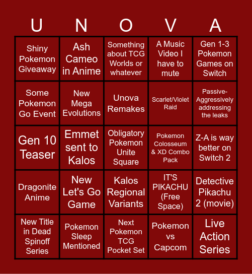 Pokemon Day 2025 Announcements Bingo Card