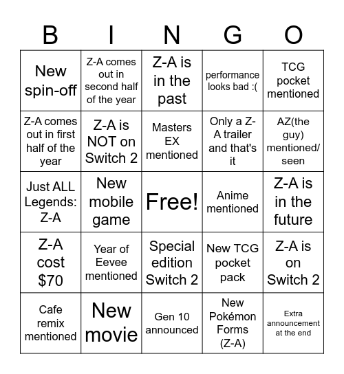 Pokémon Day 2025 Bingo Card