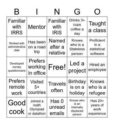 Getting to Know You Bingo Card