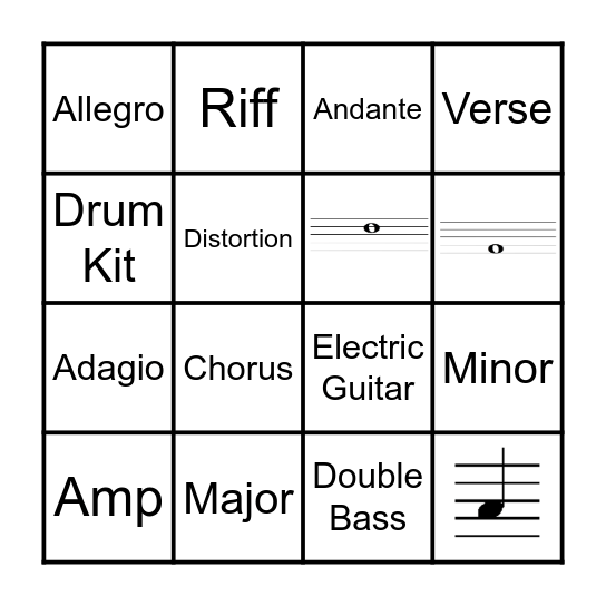 Pop Music Bingo Card