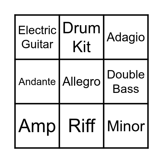 Pop Music Bingo Card