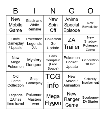 Pokemon Presents Bingo 2025 Bingo Card