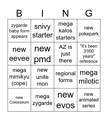 pokemon presents Bingo Card