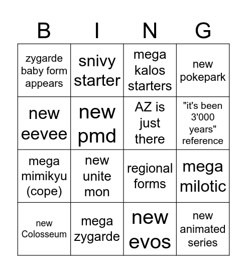 pokemon presents Bingo Card
