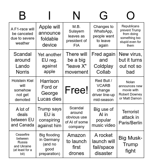 2025 Bingo Card
