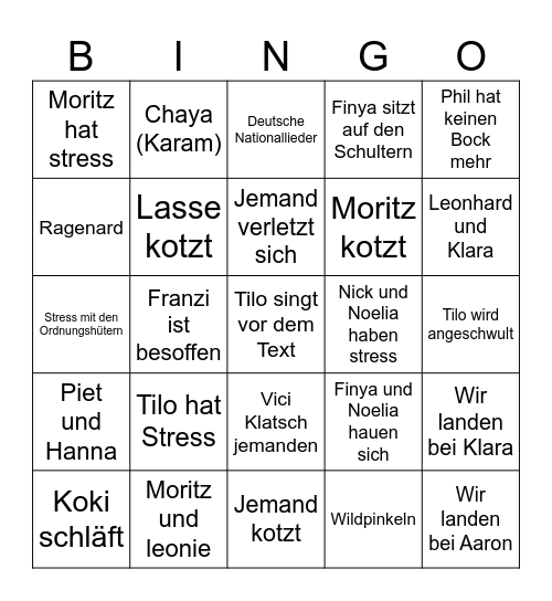Tages Bingo Karneval Bingo Card