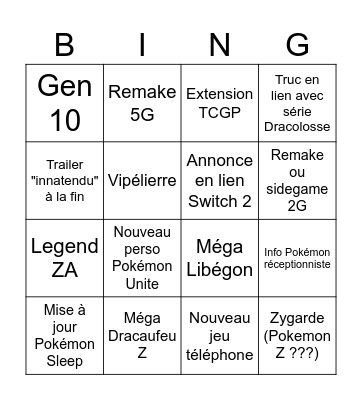 Pokemon direct 27/02 Bingo Card