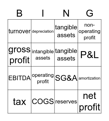 Income Statement Bingo Card