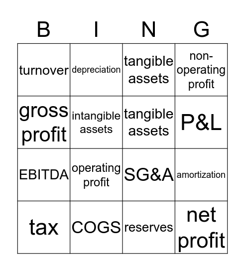 Income Statement Bingo Card