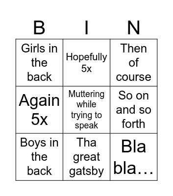 Real one Bingo Card