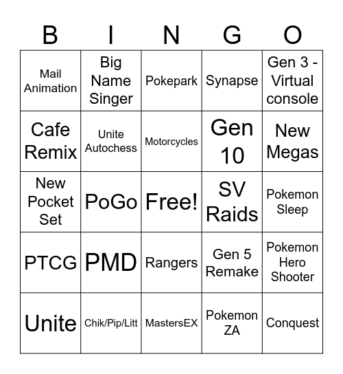Pokemon Direct 2/27/25 Bingo Card
