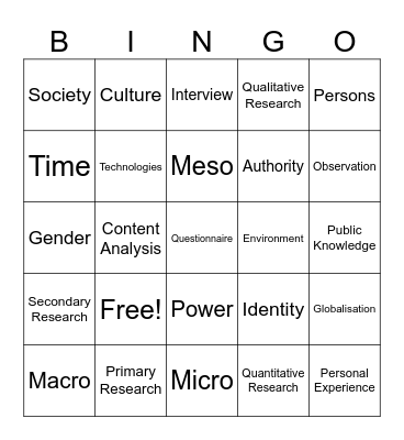 Untitled Bingo Card