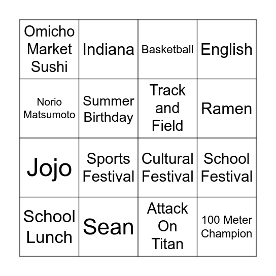 ショーンゴBingo Card