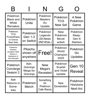 Pokemon Presents 2025 Bingo Card