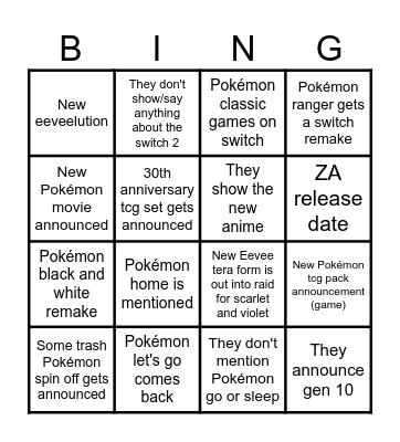 Pokemon Bingo Card
